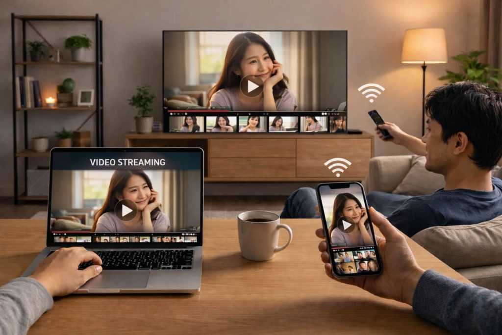PCやスマートフォンやテレビで動画を視聴するイメージ