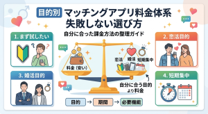 マッチングアプリの利用目的別、最適な料金体系（月額・ポイント・オプション）の組み合わせ図解