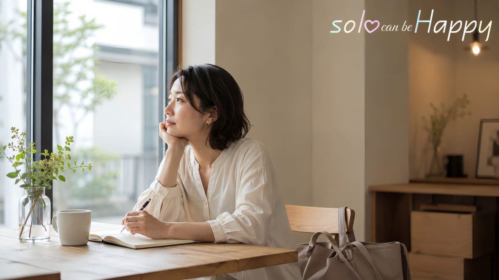 「普通の人でいい」という相手選びの悩みを考える女性のカフェ写真