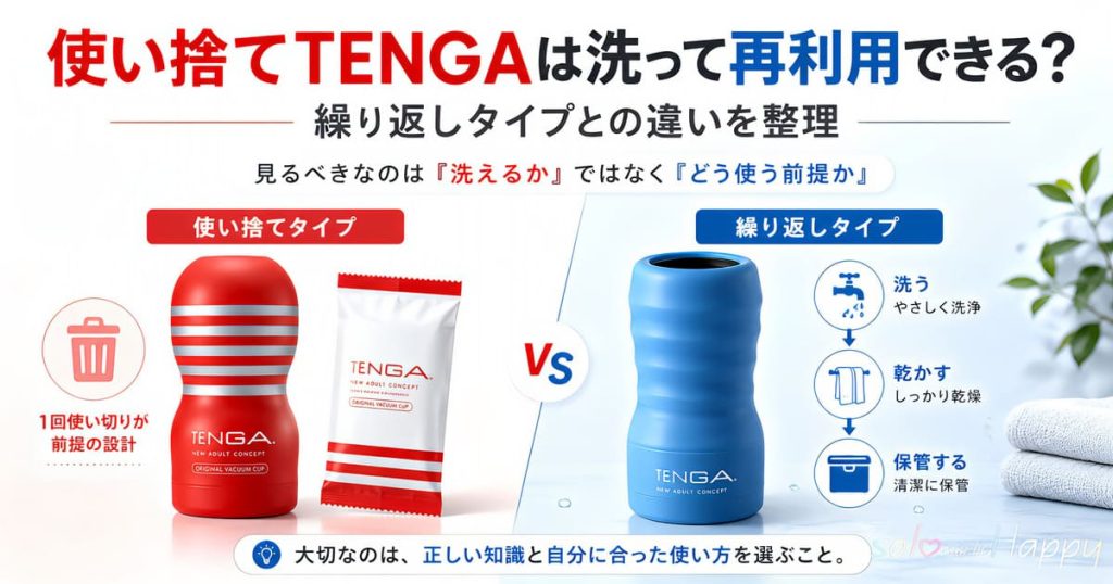 使い捨てTENGAは洗って再利用できるのかを繰り返しタイプと比較したアイキャッチ画像
